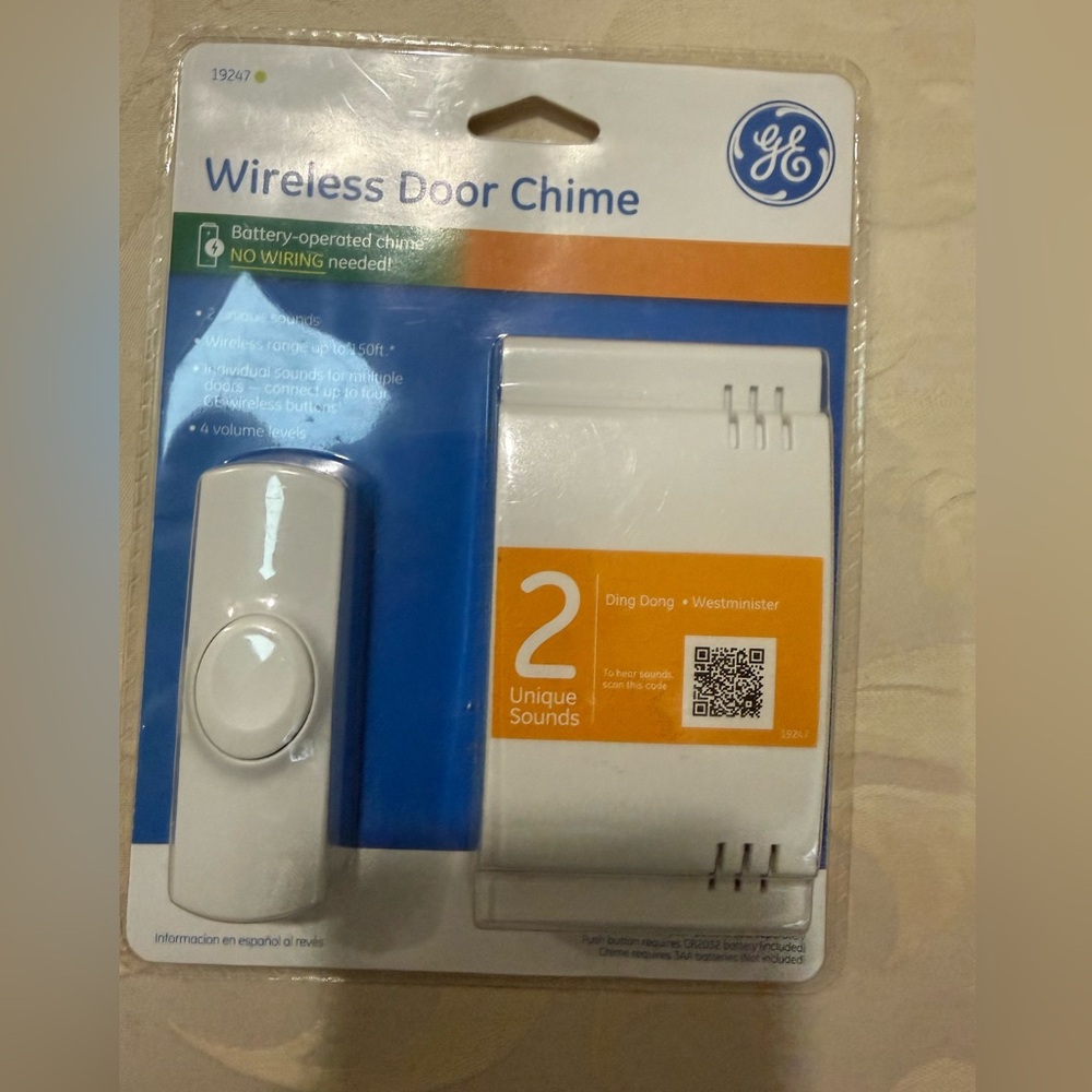 GE‎ Wireless Door Chime Battery Operated No Wiring Needed New 19247